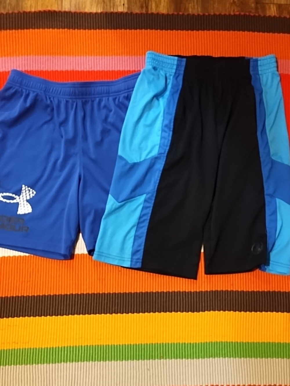 Under Armour Blue Athletic Shorts & Black Swim Trunks with Blue Panels Set Of 2.